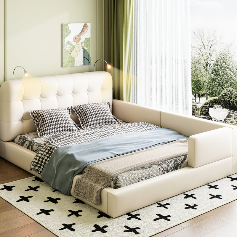Lit relaxant pour grand lit avec têtes de lit réglables - Blanc rembourré élégant, Blanc