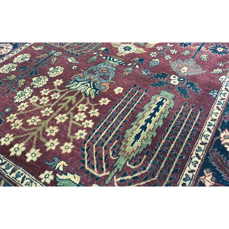 Tapis rouge et bleu noué à la main de haute qualité