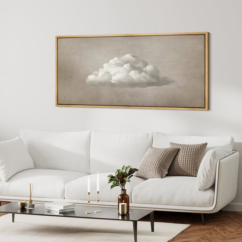 «Greenish Tan Clouds Minimalist Relaxing Calm», impression sur toile encadrée surdimensionnée, H 30 po x l 60 po, Naturel