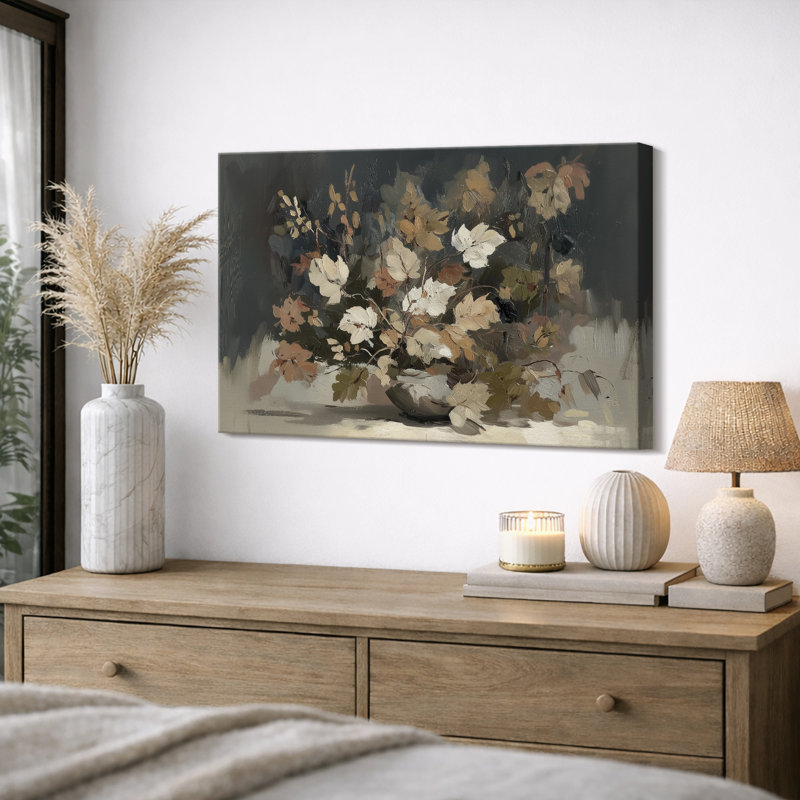 «Moody Floral Still Life», reproduction d'art sur toile encadrée, impression sur toile, H 32 po x l 48 po, Toile tendue