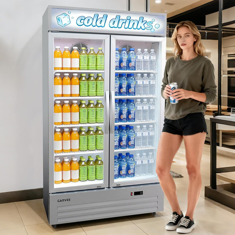 Commercial Beverage Refrigerator 40 Inch - 35 Cu.ft. Glass Door Display Fridge with 8 Adjustable Shelves, Heavy-Duty Drink Cooler for Restaurant, Bar, Cafe, Convenience Store & Commercial Use