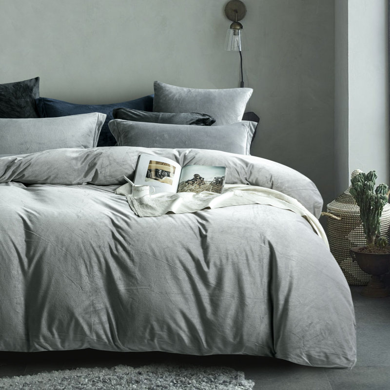 3 Pieces Comforter Cover Set, Flannel Duvet Cover Set With Zippered - NTBAY, Queen, Light Gray