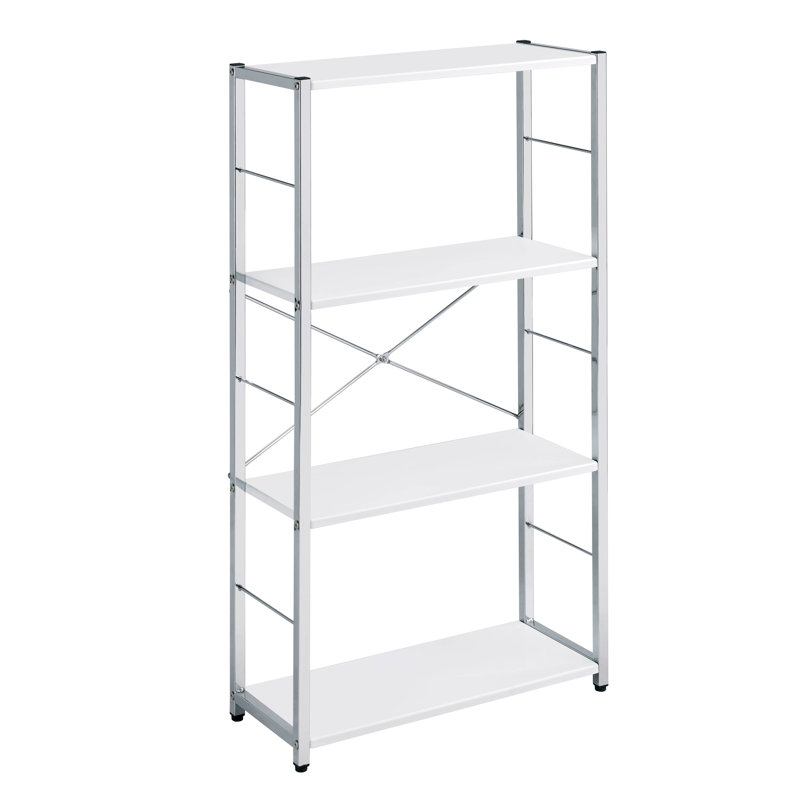Chrome 4-Tier Rectangular Bookshelf (Bookshelf), White/Silver