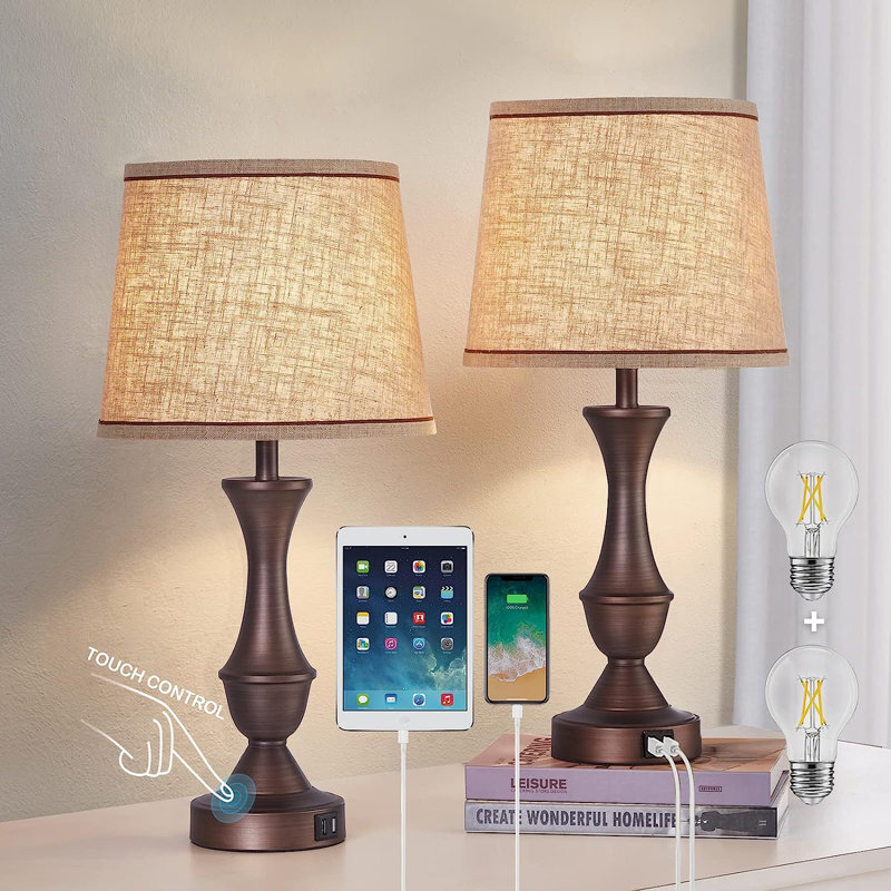 Lampe de table USB en métal, Brun, Brun