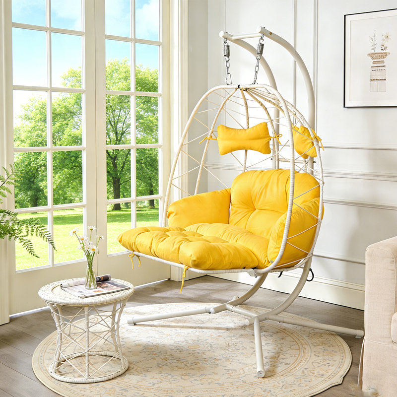 Fauteuil œuf suspendu pour 2 personnes avec repose-pieds réglable, Cyan, Bleu
