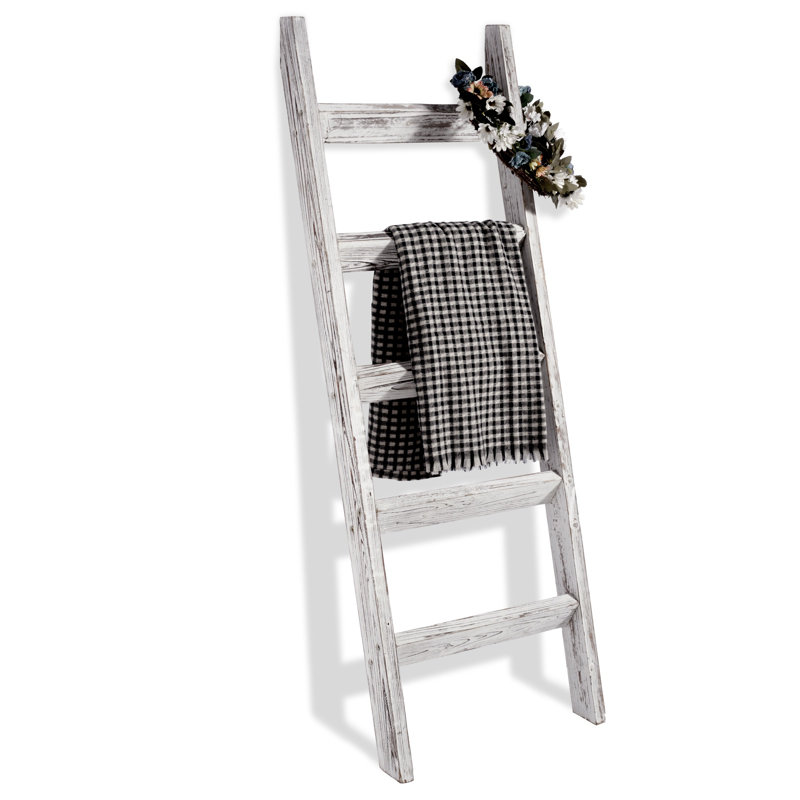 Échelle de couverture en bois 57 po, Blanc / Blanc