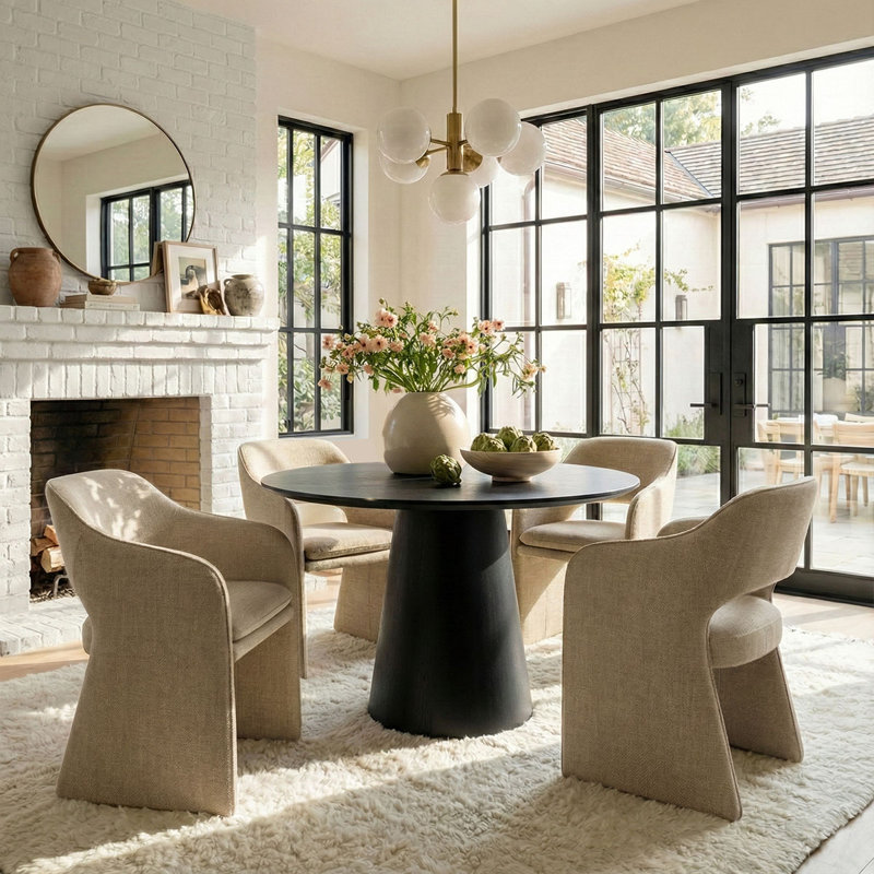 19" Seat Height Upholstered Fabric Dining Armchair, Khaki
