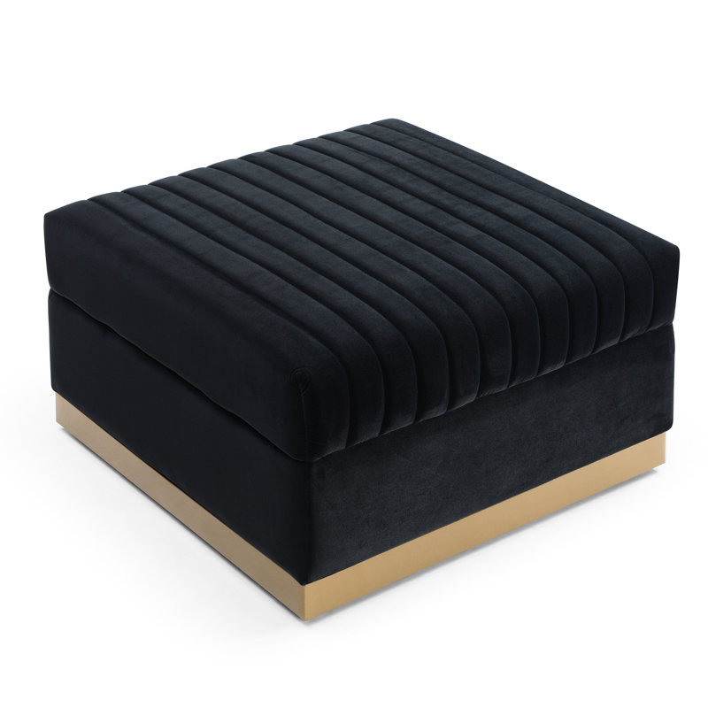 Big Size Velvet - Vertical Channel Foot Rest, Black Upholstered, Black