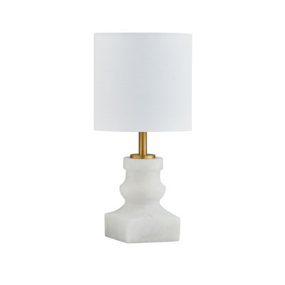 Leah 12.5" Mini Marble Table Lamp with Fabric Shade, Marble