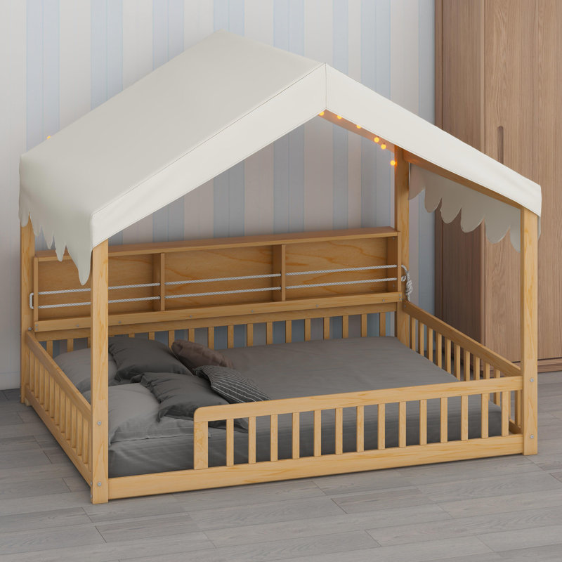 House-Shaped Daybed With Fense, Natural/Beige