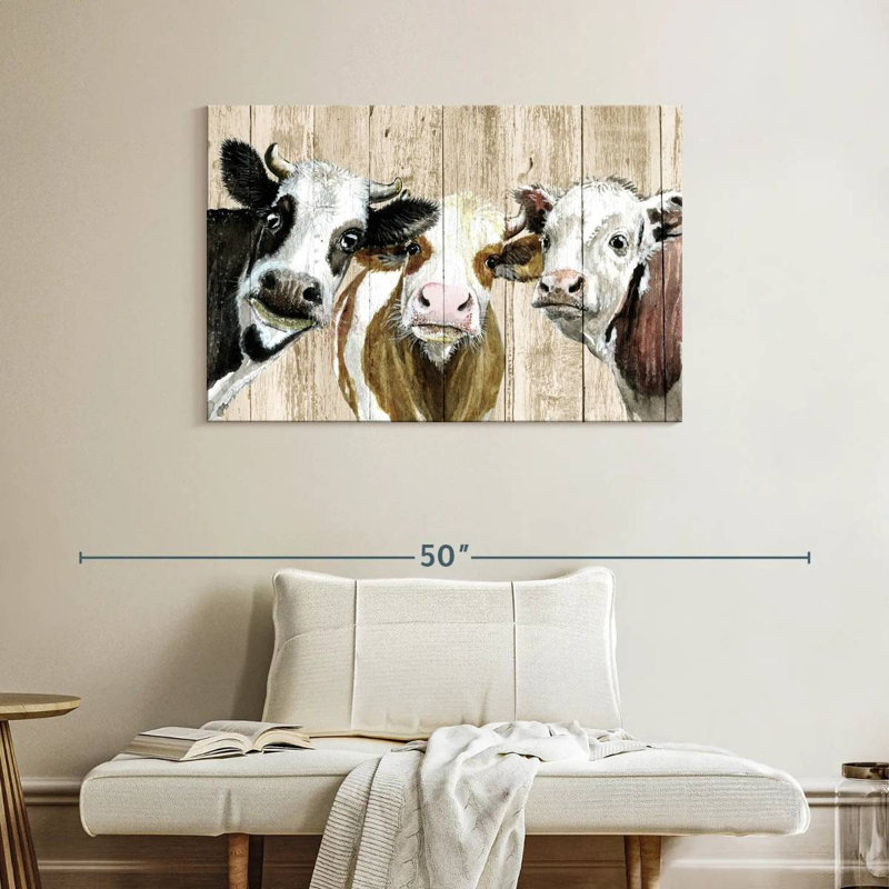 Brampt Curious Cows On Wood, 26" H x 39" W