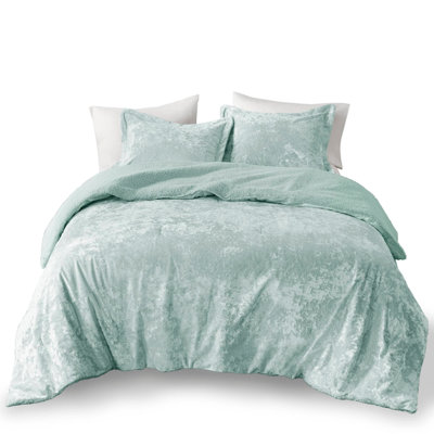 3 PCS Full/Queen Crushed Velvet   Reversible Comforter Set Aqua
