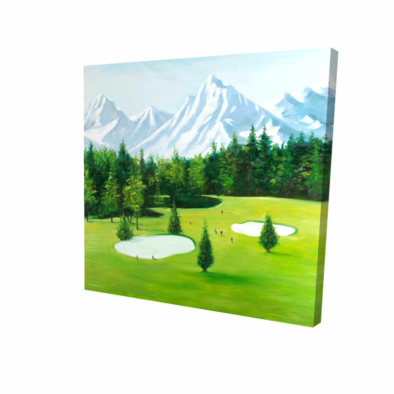 «Golf Course with Mountains View», reproduction de peinture à l'huile sur toile tendue, H 24 po x l 24 po x P 1,5 po