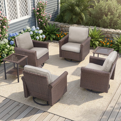 Ensemble de chaises pivotantes en osier pour l'extérieur 6 pièces avec tables d'appoint