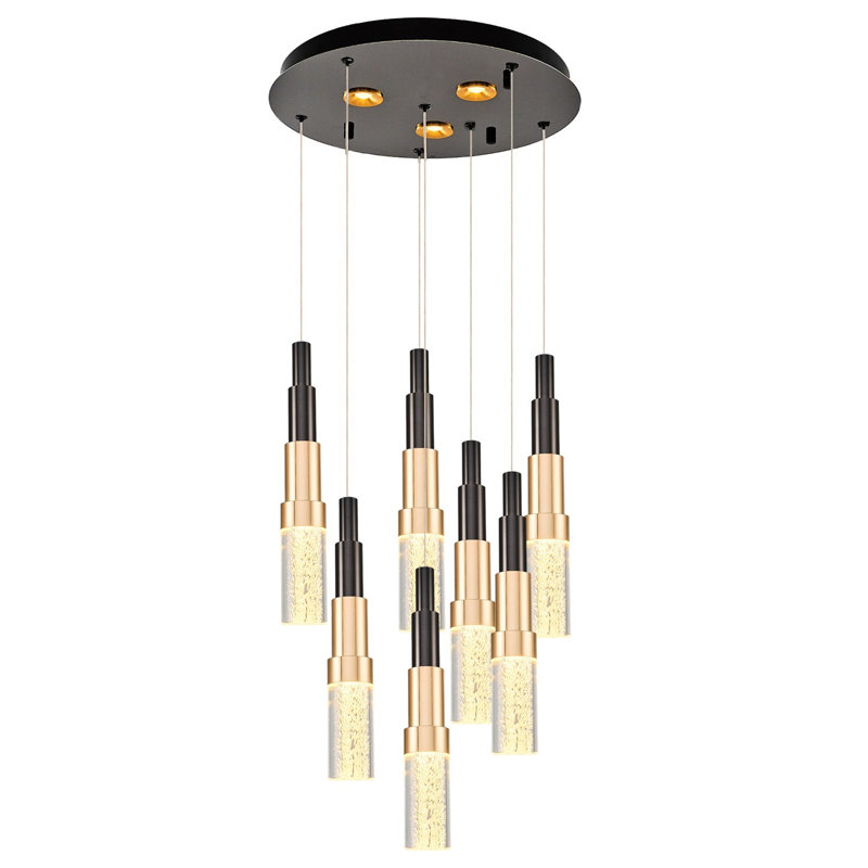Lustre élégant en métal avec capuchon en verre opale, 11,8 po de diamètre x 47,2 po de hauteur | Assemblé, 1 prise à DEL 40 W, lumière blanche chaude 3000 K, platine et noir / or | Parfait pour la salle à manger et les espaces de vie
