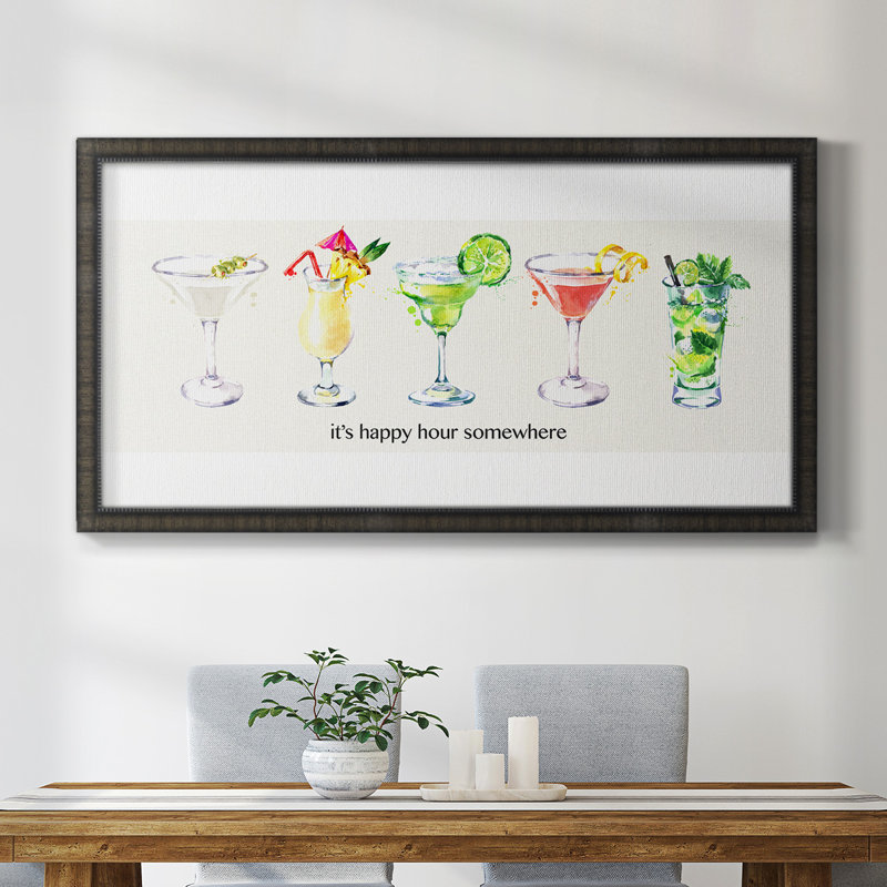 " Happy Hour Cocktails ", Black, 25" H x 45" W x 1" D