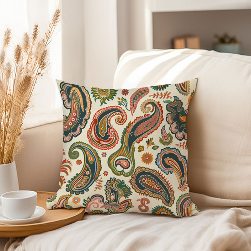Abstract Boho Paisley Pattern IV Bohemian Patterns Pillow Cover, 16"H x 16"W