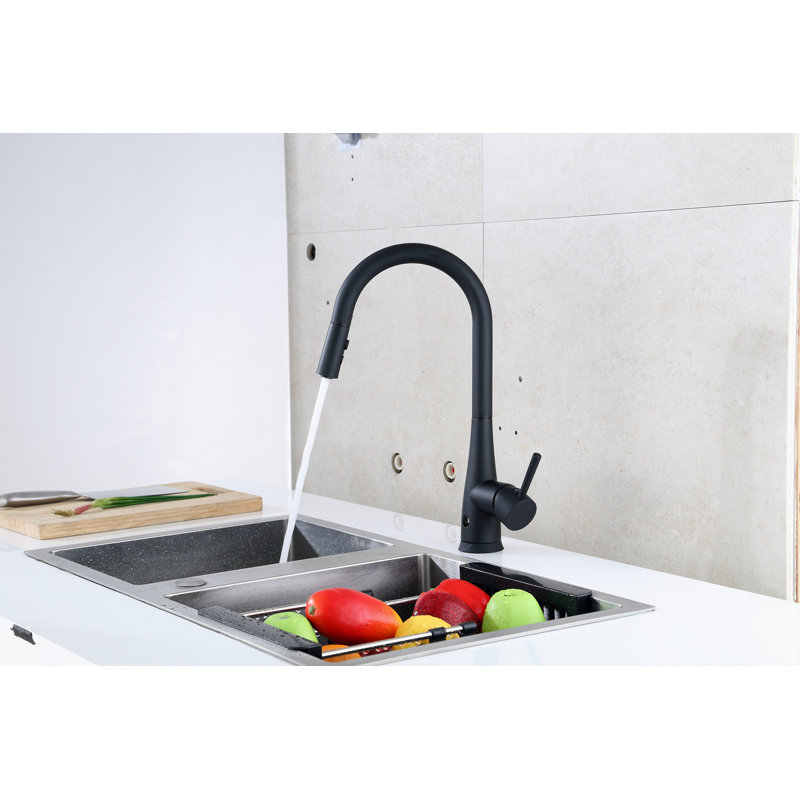 Robinet de cuisine à poignée simple tactile, Noir mat