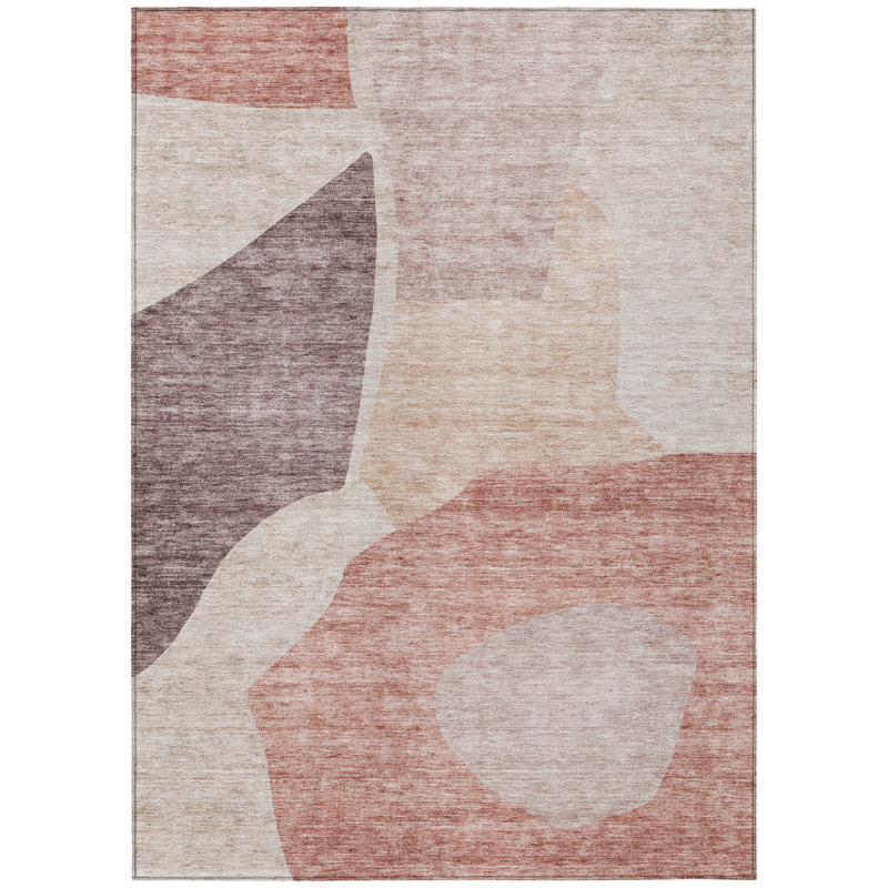8' X 10' Blush Pink And Mauve Abstract Washable Indoor Outdoor Area Rug
