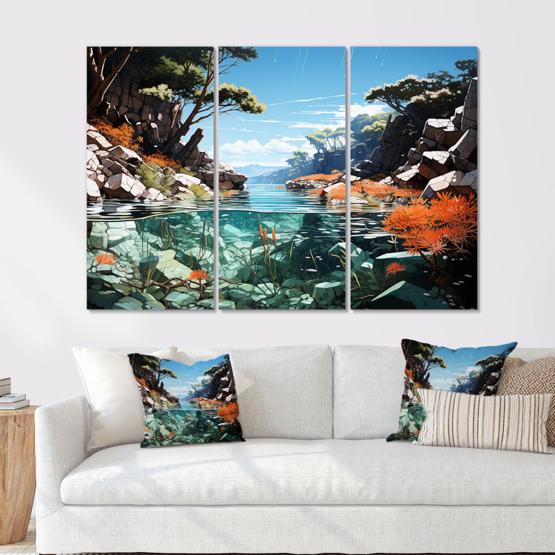 Corail et anémone - ensemble de reproduction d'art mural corail sous l'eau, Toile tendue, H 32 po x l 48 po x P 1 po