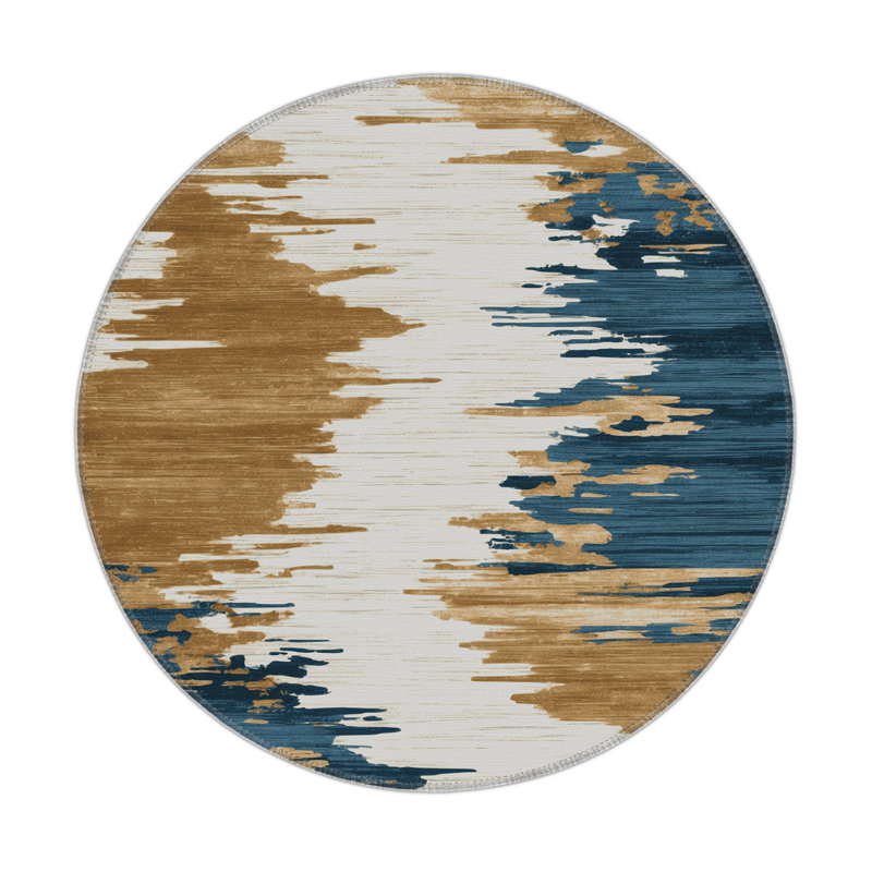 Watercolor Beige Indoor and Outdoor Area Rug, Round 5'