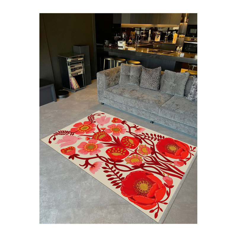 Tapis lavable à la machine à motif floral rose de la collection Barcelona, Rectangle 2 pi 4 po x 3 pi 11 po