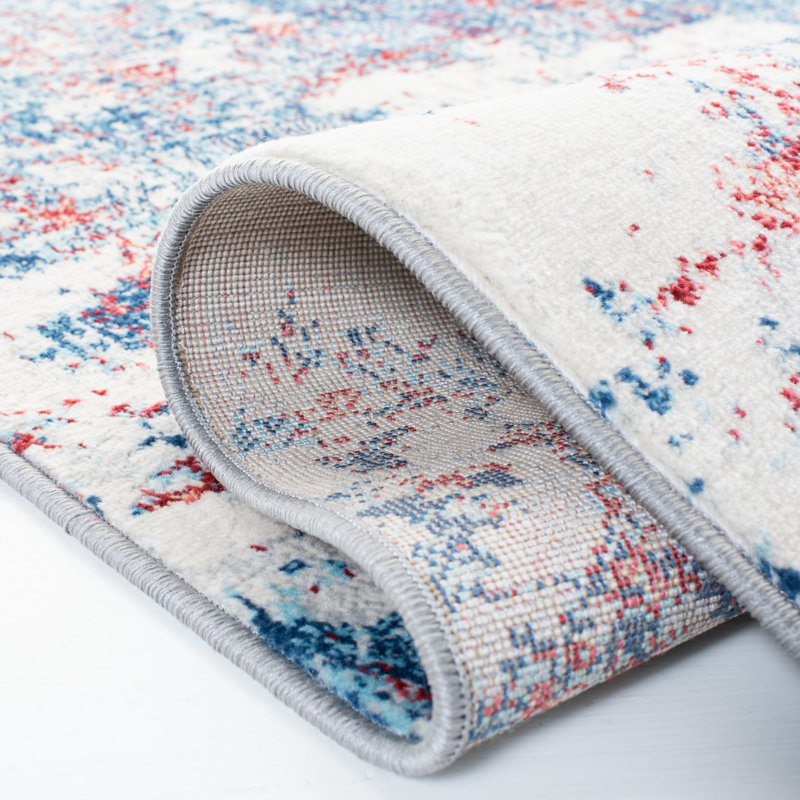 N'Keal Performance Abstract Rug, Square 5', Navy/Red