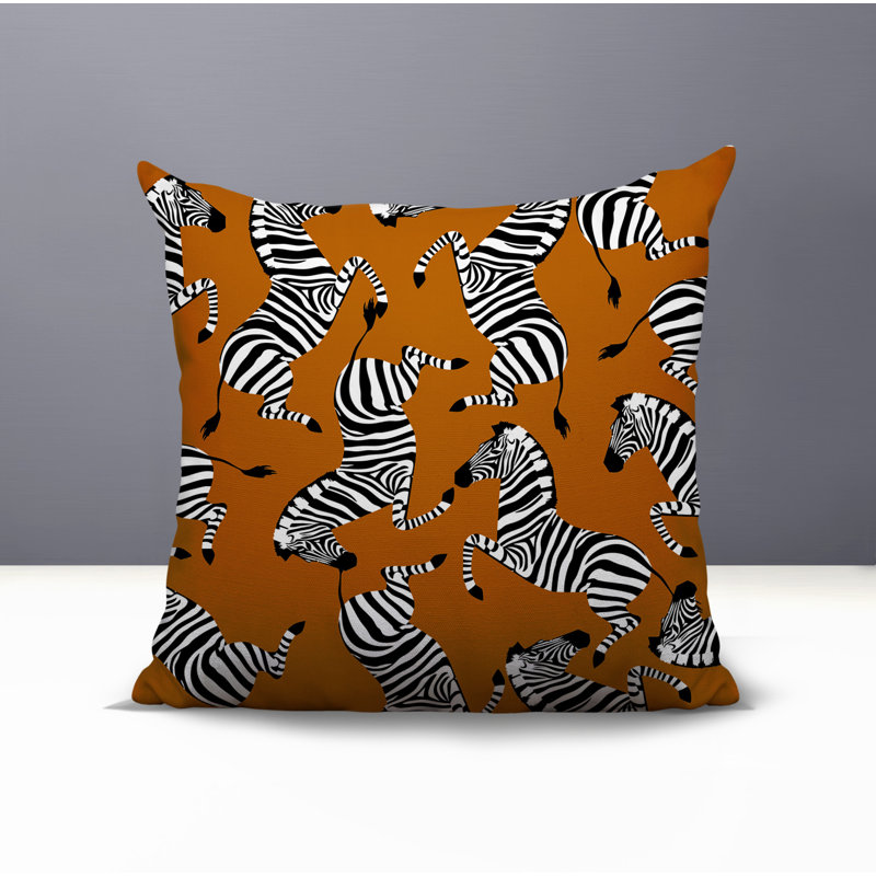 Oreiller carré réversible intérieur / extérieur Kiji Zebra, Carré 15 po, Orange