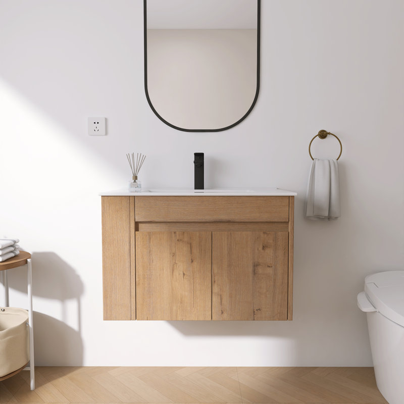 Colnbrook 30" Wall Mounted Single Bathroom Vanity Set With White Ceramic Top, White