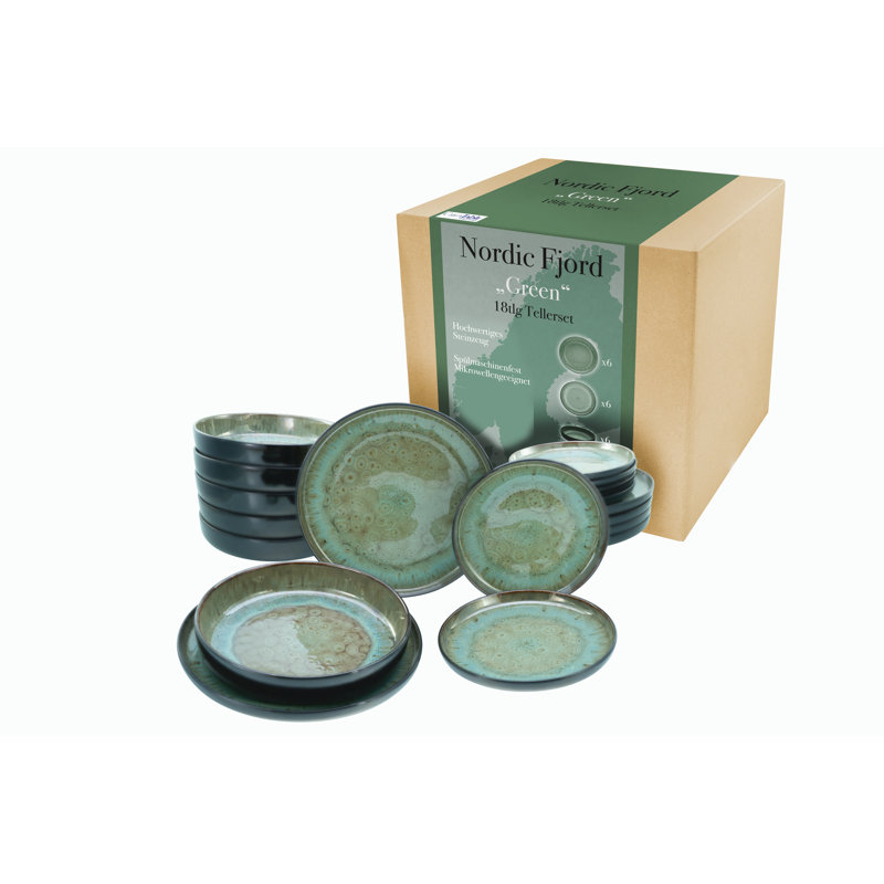 Creatable Nordic Fjord Green 18 Piece Dinnerware Set, Service for 6