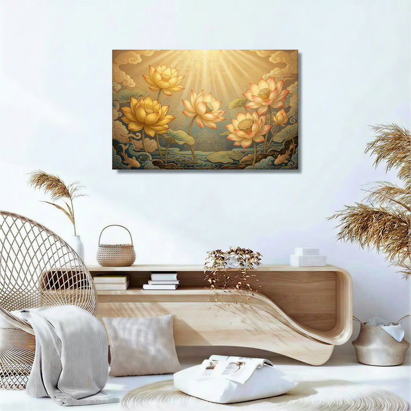 Ensemble de 1 tableau sur toile Lotus doré, 16"H x 24"W, Wrapped Canvas