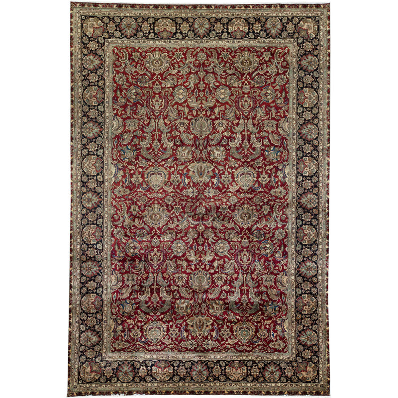 Tapis rouge et beige noué à la main de haute qualité