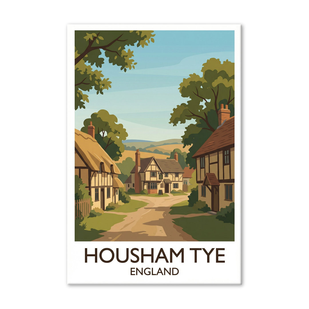 Housham Tye, England - Romantic Countryside Travel Poster | Thatched Cottages And Quiet Lanes. Giclee Print On Wrapped Canvas. Wall Art, Home Decor -
