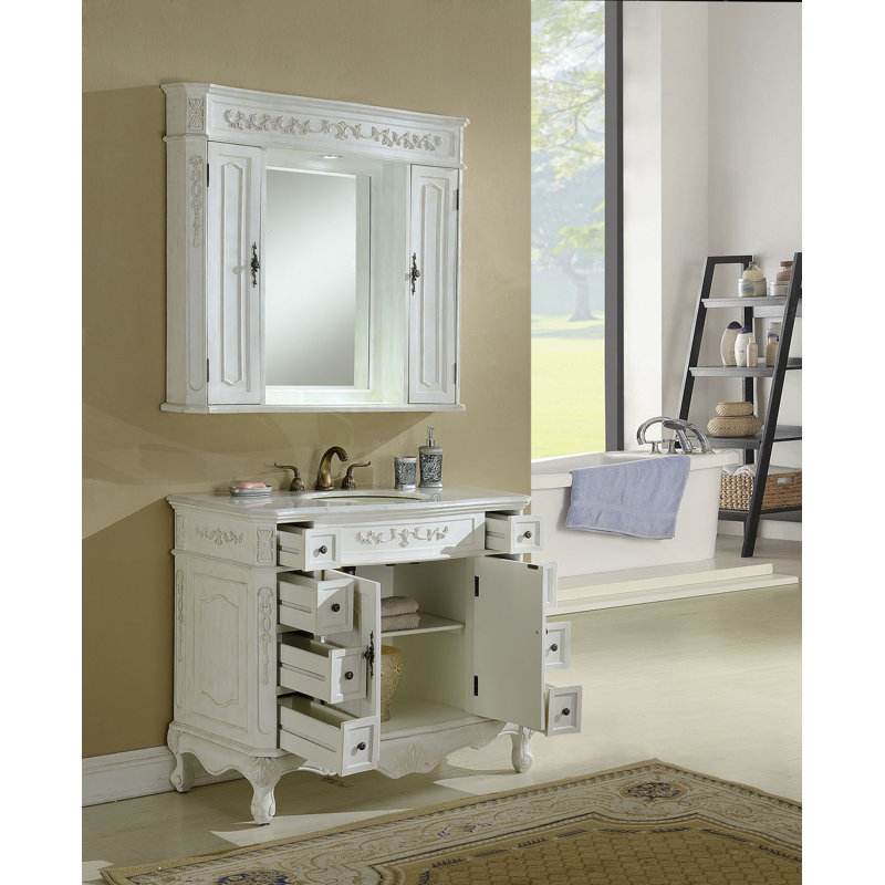 42'' Single Bathroom Vanity with Top, Antique White, Pure White