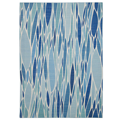 Kivett Lakebed Blue and Ivory Indoor Outdoor Machine Washable Area Rug