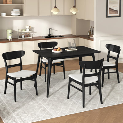 [Video] Mid-Century Modern 5-Piece Dining Set, Rubberwood Frame, One Table And 4 Upholstered Chairs