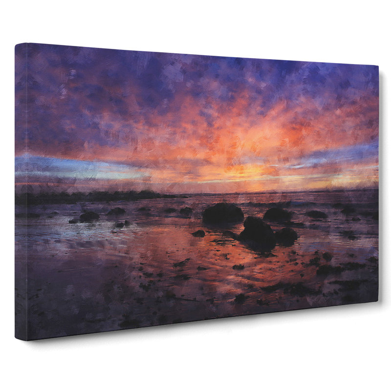 Purple Beach Sunset - Wrapped Canvas Painting, 40cm H x 60cm W x 3cm D