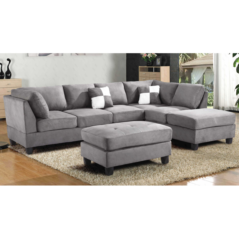 Liskeard Bella Tufted Rectangle Standard Ottoman, Gray Microsuede