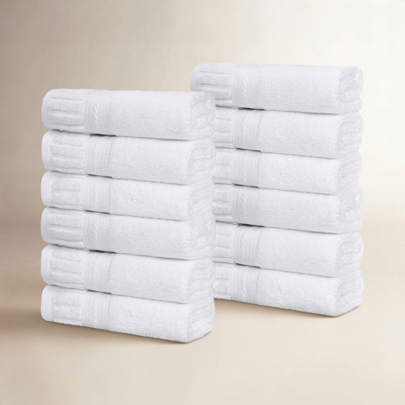 Ensemble de serviettes en coton doux à densité moyenne Venice Zero Twist, White, Essuie-mains - paquet de 12