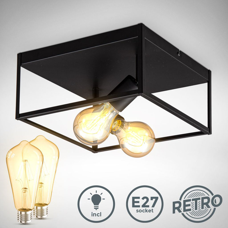 Ceiling Light Vintage Black Metal Ceiling Lamp Industrial Retro Wire E27 Kfig Incl. bulb