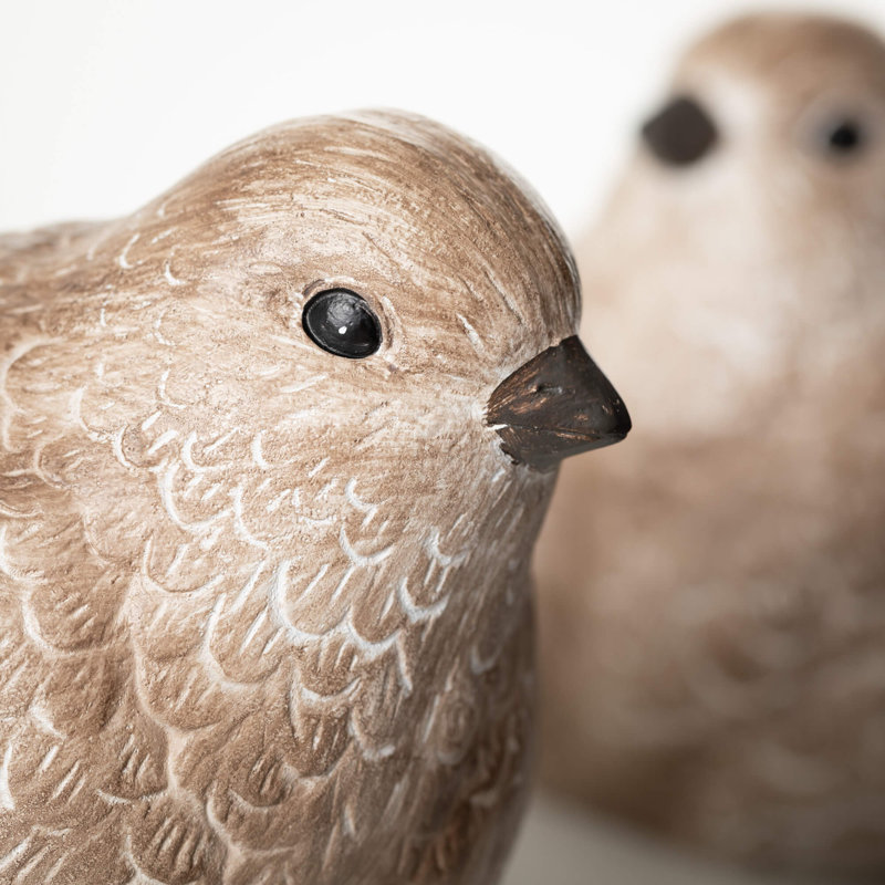 Ensemble de 2 oiseaux en résine, H 5 po, crème
