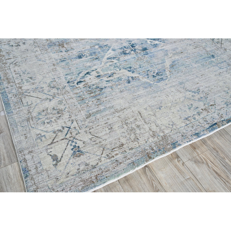 Vintage Looms Light Blue/Beige Polyester powerloom Area Rug, Rectangle 12' x 15'