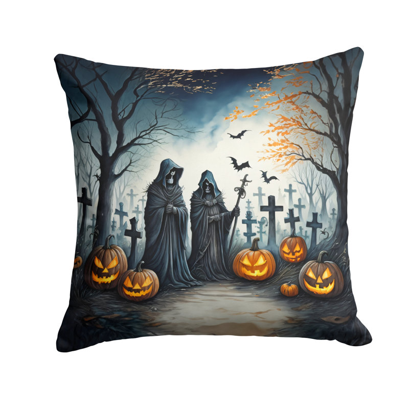 Coussin décoratif intérieur / extérieur en polyester More / Spooky More Spooky Halloween, 14 po x 14 po