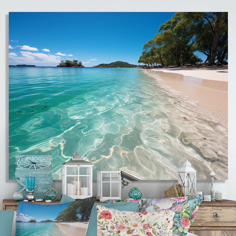 «Whitehaven Beach Whitsunday I», reproduction sur toile, 12" H x 20" W, Black Picture Framed