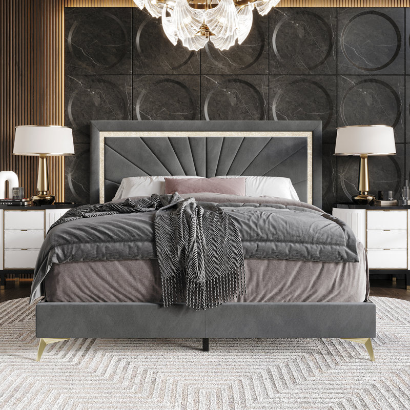 Soufian Upholstered Standard Bed, Light Gray, King