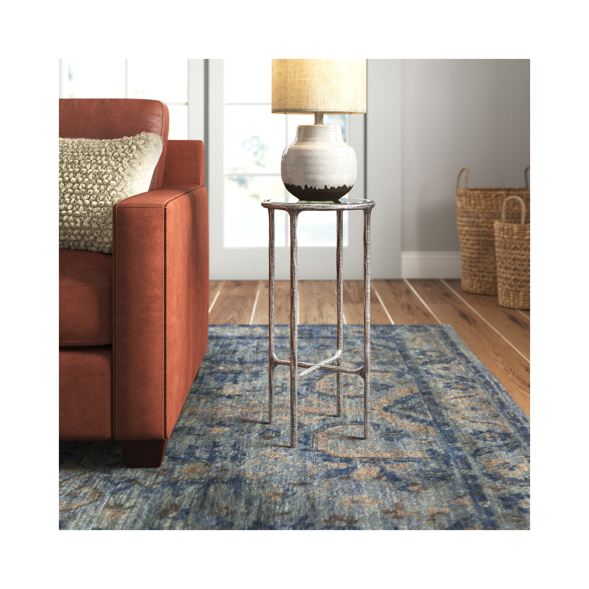 Evelynn Glass Cross Legs End Table, Silver