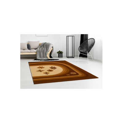 Tapis beige tissé à motif floral lavable Mosso