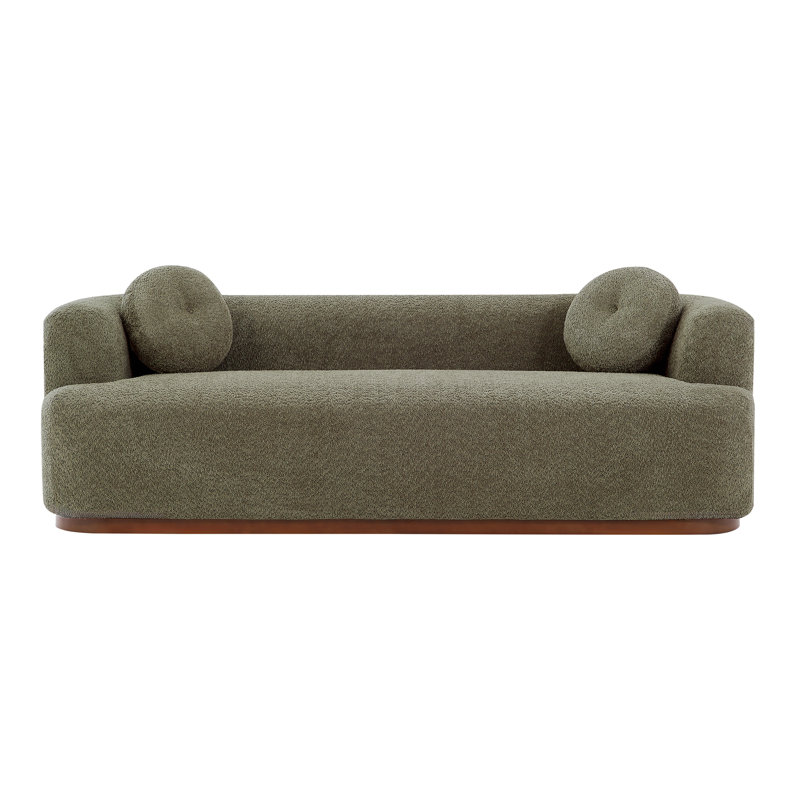 Canapé compressé et base en bois d'hévéa - 84,57 * 33,9 * 26 pouces - Boucle - 1 pièce - Canapé - Vert olive - Revêtement Boucle