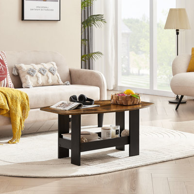 Ferdinando Small Coffee Table Oval Modern Centre Table Wooden Storage Side End Table for Small Space Living Room