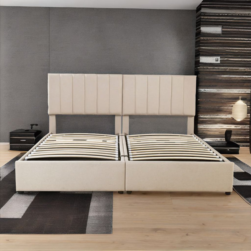 Lit plateforme tapissier très grand Kollen, Beige